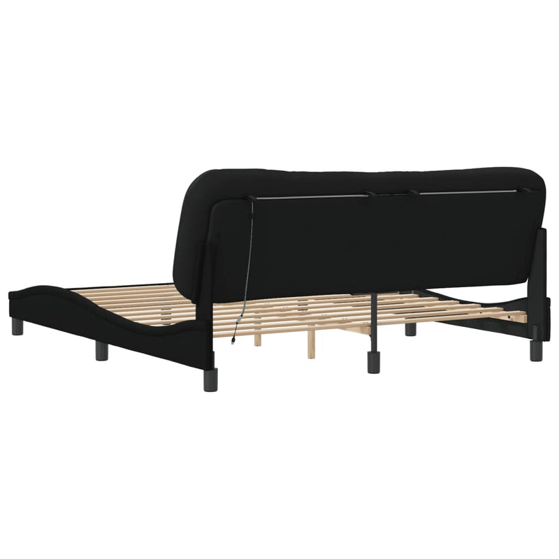 Bed Frame with LED Light Black 183x203 cm King Size Fabric