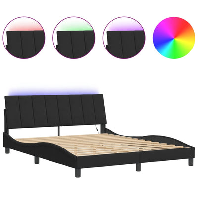 Bed Frame with LED without Mattress Black 152x203 cm Queen Velvet