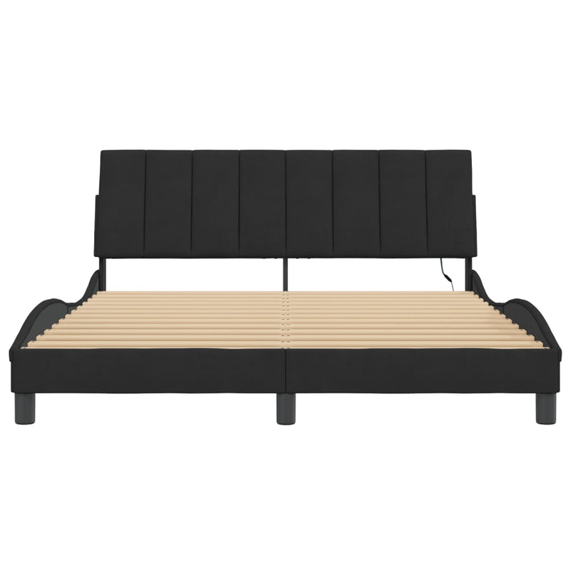 Bed Frame with LED without Mattress Black 152x203 cm Queen Velvet