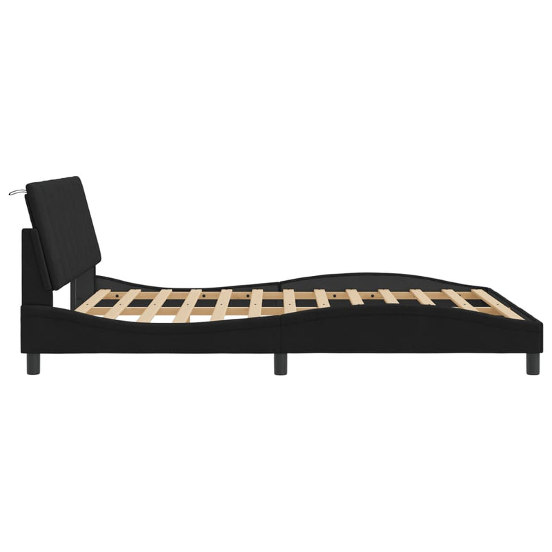 Bed Frame with LED without Mattress Black 152x203 cm Queen Velvet