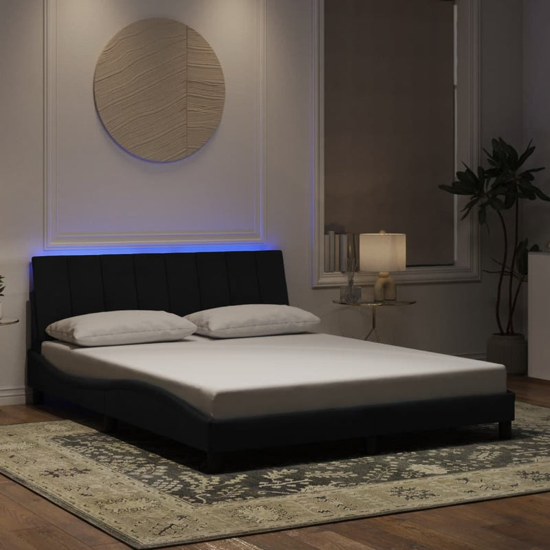 Bed Frame with LED without Mattress Black 152x203 cm Queen Velvet