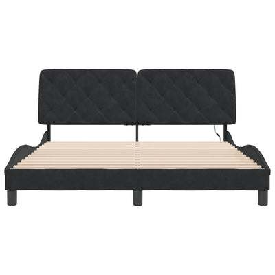 Bed Frame with LED without Mattress Black 152x203 cm Queen Velvet