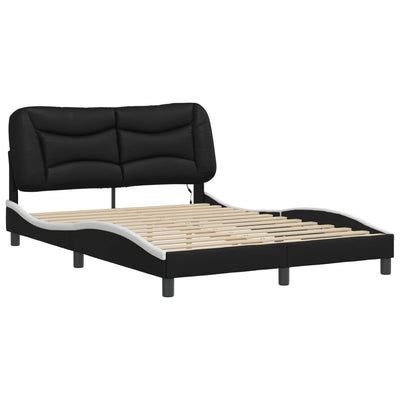 Bed Frame with LED without Mattress Black and White 137x187 cm Double