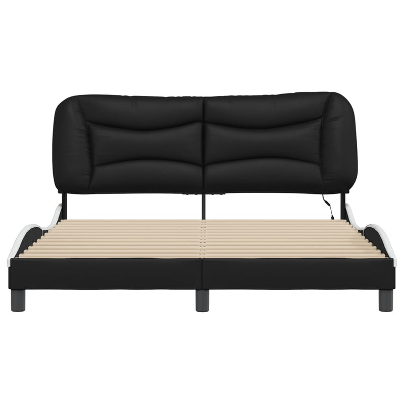 Bed Frame with LED without Mattress Black and White 152x203 cm Queen