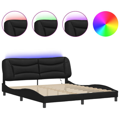 Bed Frame with LED Light Black 183x203 cm King Size Faux Leather