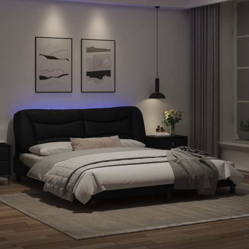 Bed Frame with LED Light Black 183x203 cm King Size Faux Leather