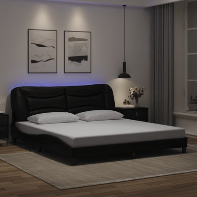 Bed Frame with LED without Mattress Black 183x203 cm King