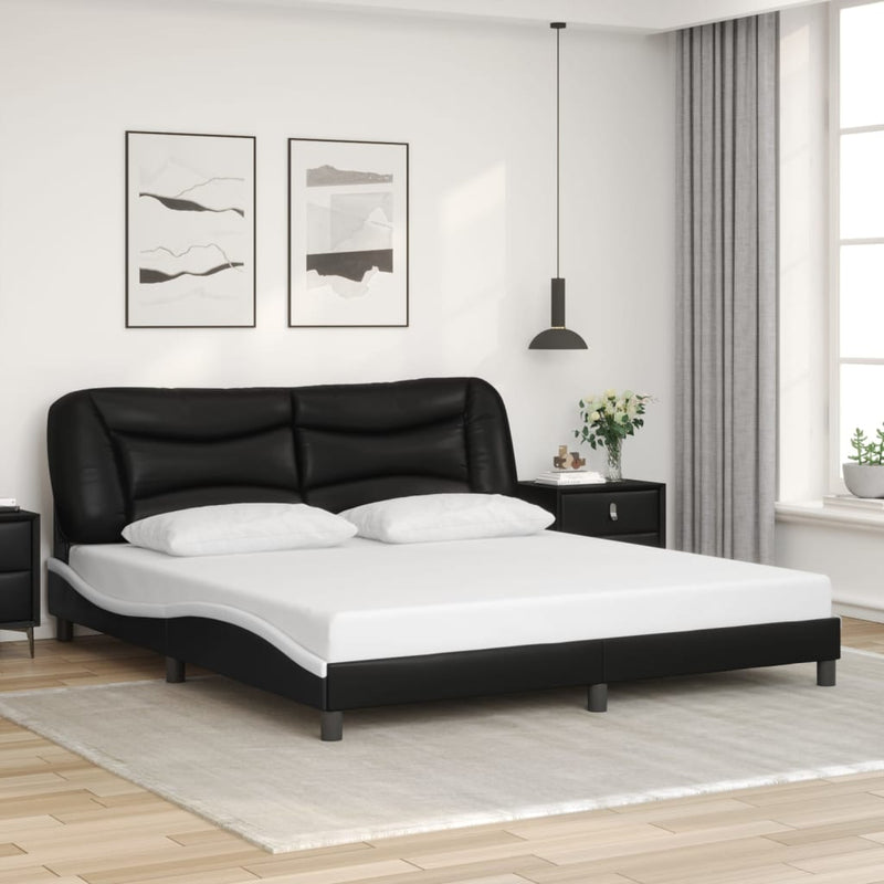 Bed Frame with LED without Mattress Black and White 183x203 cm King