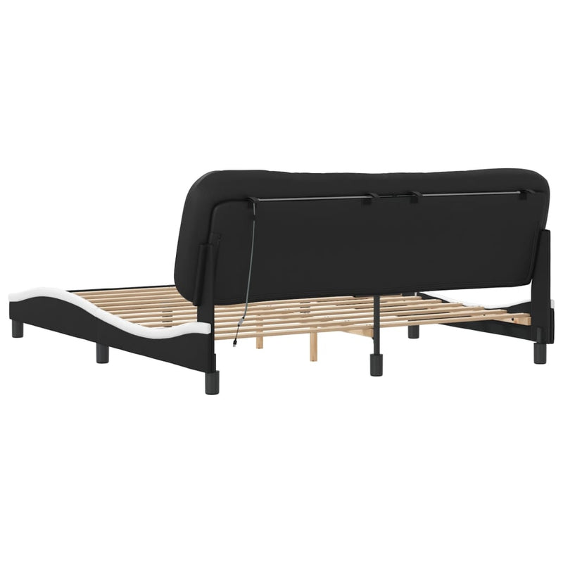 Bed Frame with LED without Mattress Black and White 183x203 cm King