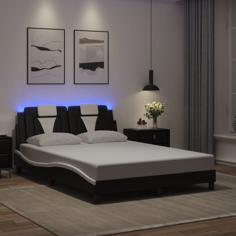 Bed Frame with LED without Mattress Black and White 137x187 cm Double