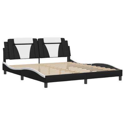 Bed Frame with LED without Mattress Black and White 183x203 cm King