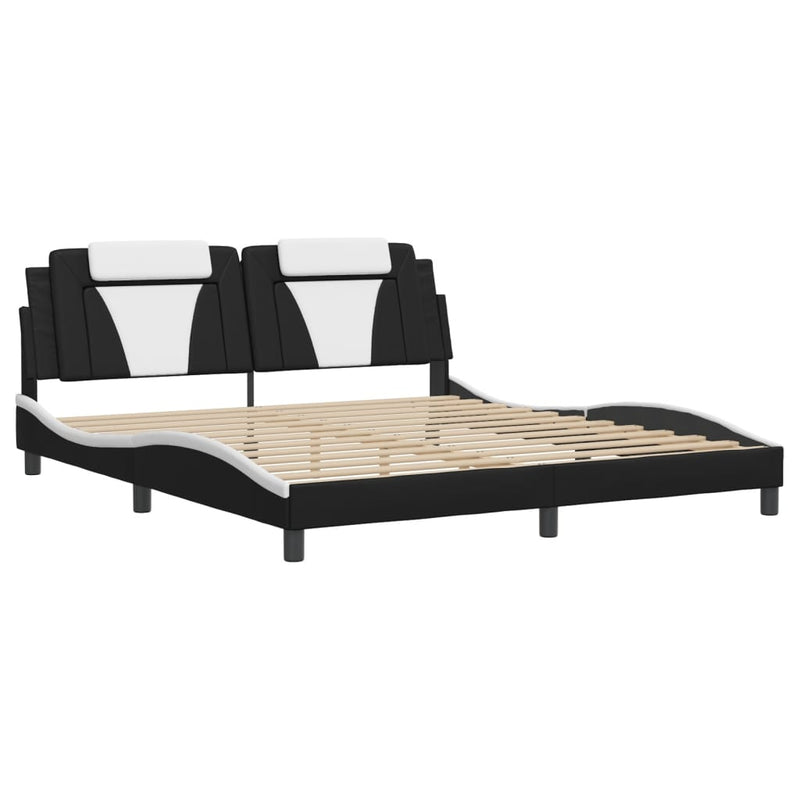 Bed Frame with LED Light Black and White 183x203 cm King Size Faux Leather
