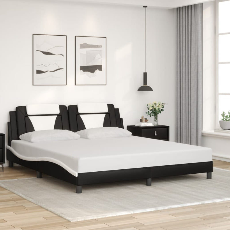 Bed Frame with LED without Mattress Black and White 183x203 cm King