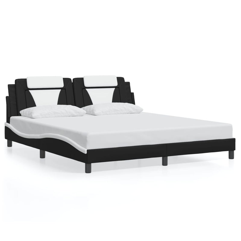 Bed Frame with LED Light Black and White 183x203 cm King Size Faux Leather