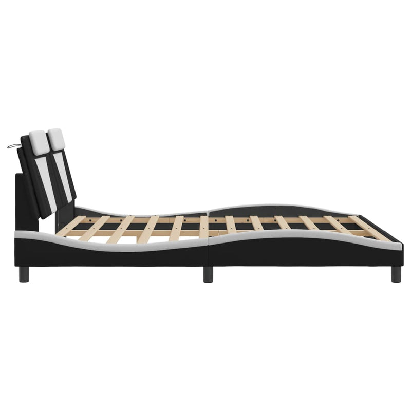 Bed Frame with LED Light Black and White 183x203 cm King Size Faux Leather