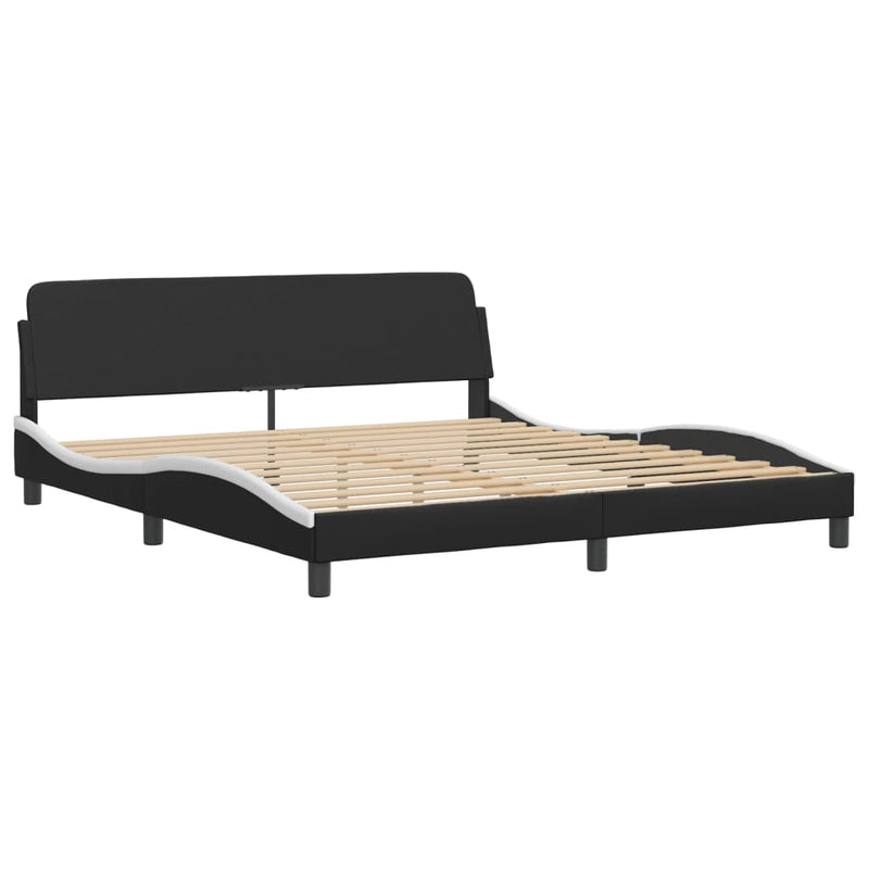 Bed Frame with LED Light Black and White 183x203 cm King Size Faux Leather