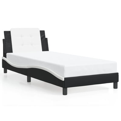 Bed Frame with LED without Mattress Black and White 107x203 cm King Single