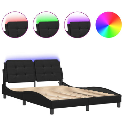 Bed Frame with LED without Mattress Black 137x187 cm Double