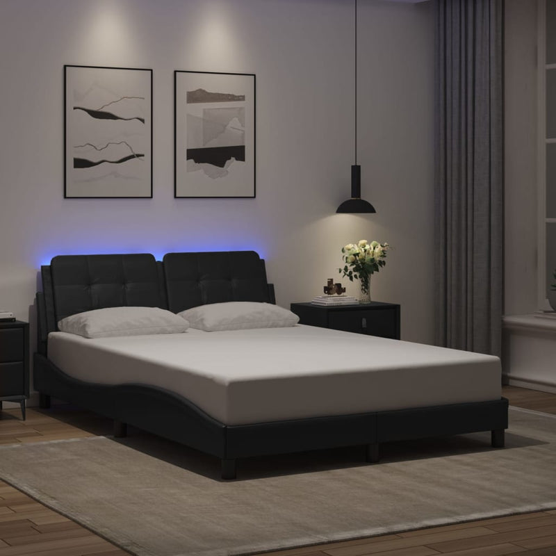 Bed Frame with LED without Mattress Black 137x187 cm Double