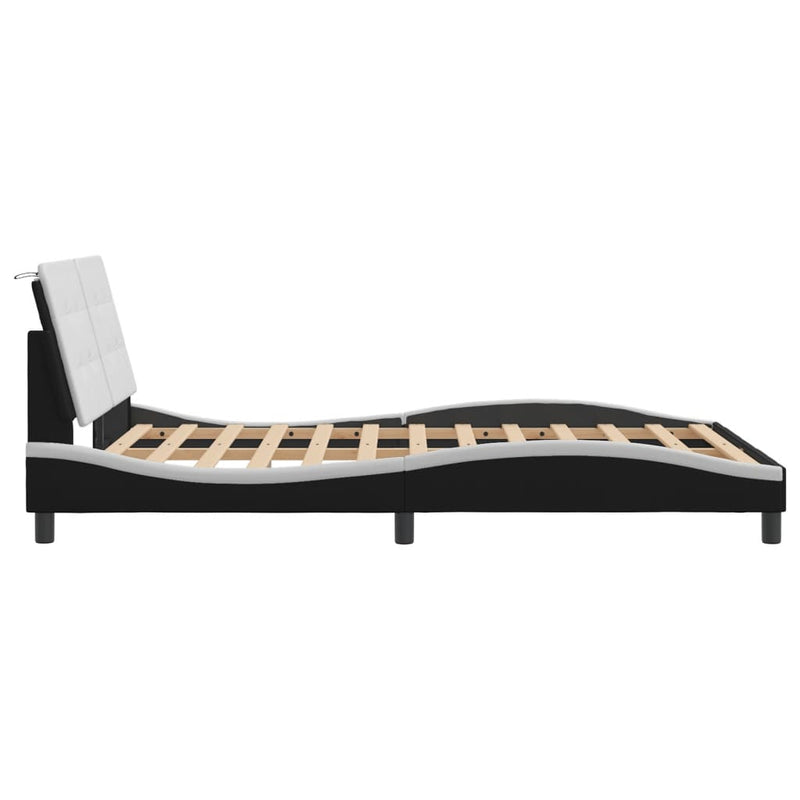 Bed Frame with LED without Mattress Black and White 137x187 cm Double