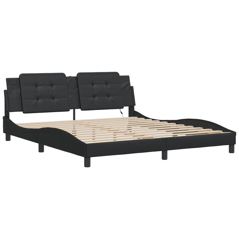 Bed Frame with LED without Mattress Black 183x203 cm King