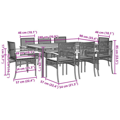 9 Piece Garden Dining Set with Cushions Black Poly Rattan