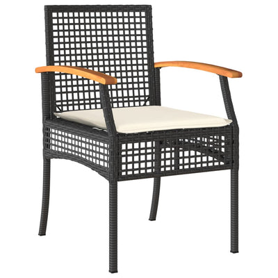 5 Piece Garden Dining Set with Cushions Black Poly Rattan