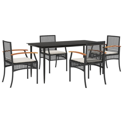 5 Piece Garden Dining Set with Cushions Black Poly Rattan