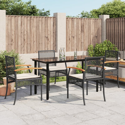 5 Piece Garden Dining Set with Cushions Black Poly Rattan