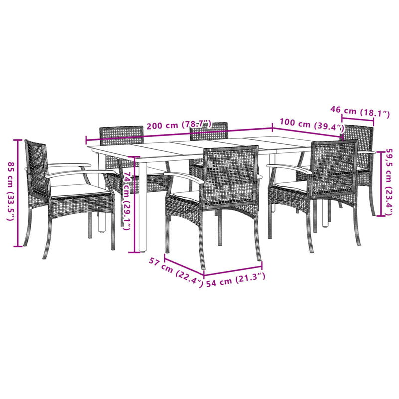 7 Piece Garden Dining Set with Cushions Black Poly Rattan