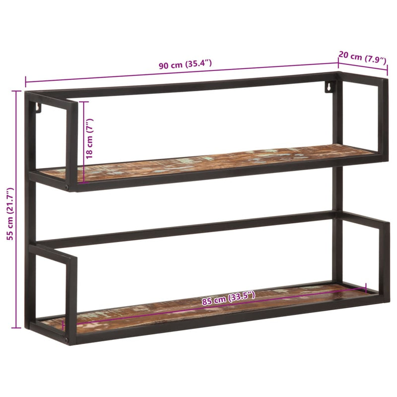 Wall Shelf 90x20x55 cm Solid Wood Reclaimed and Iron