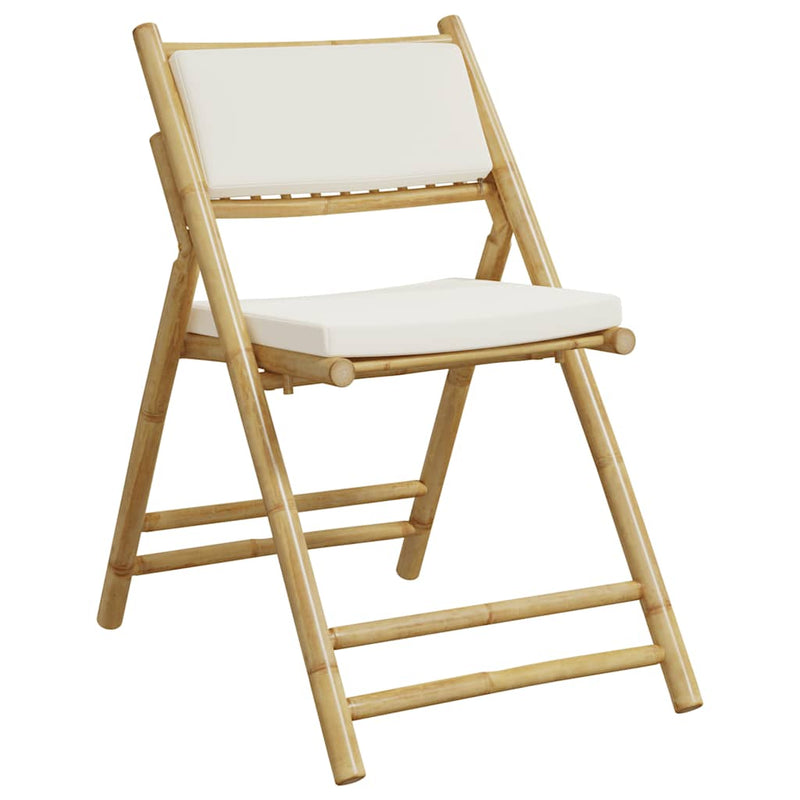 4 Piece Folding Bistro Chairs with Cream White Cushions Bamboo