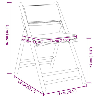 4 Piece Folding Bistro Chairs with Cream White Cushions Bamboo