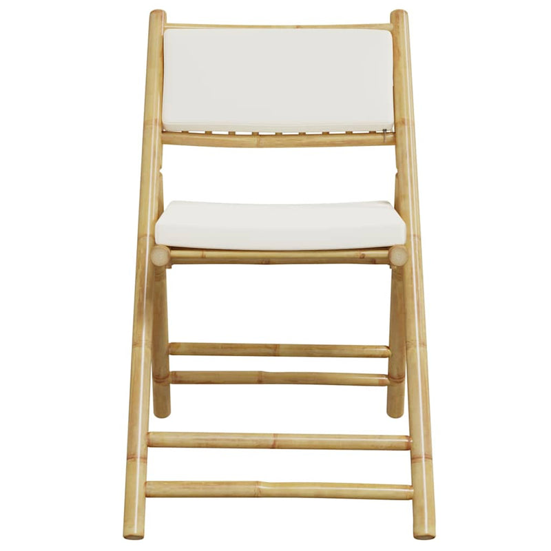 6 Piece Folding Bistro Chairs with Cream White Cushions Bamboo