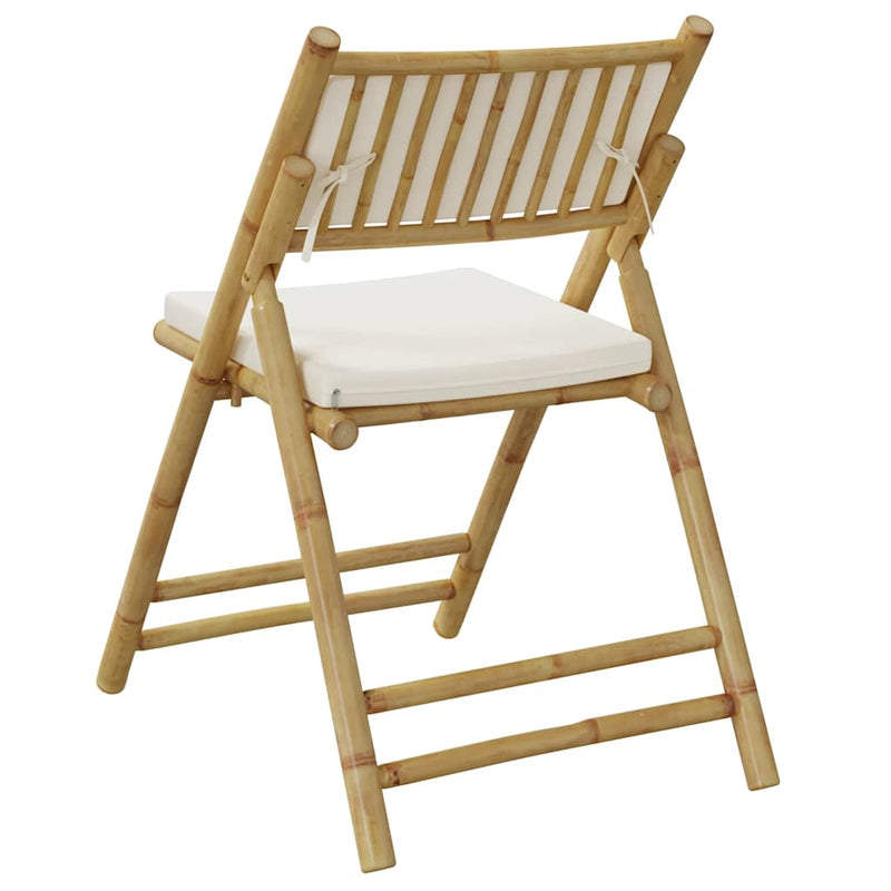 6 Piece Folding Bistro Chairs with Cream White Cushions Bamboo