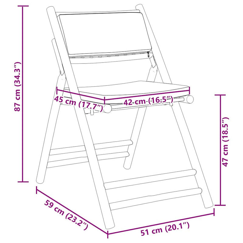 6 Piece Folding Bistro Chairs with Cream White Cushions Bamboo