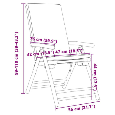 6 Piece Folding Garden Reclining Chairs with Cream White Cushions Bamboo