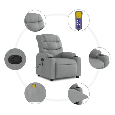 Massage Recliner Chair Light Grey Fabric