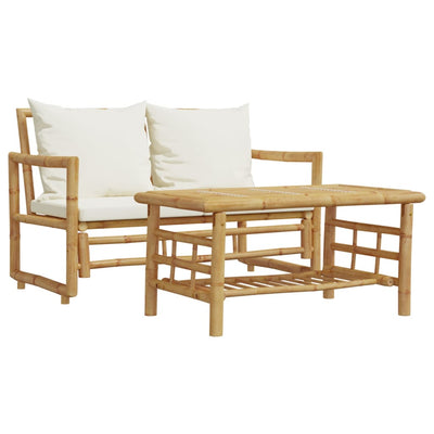 2 Piece Garden Sofa Set with Cushions Bamboo