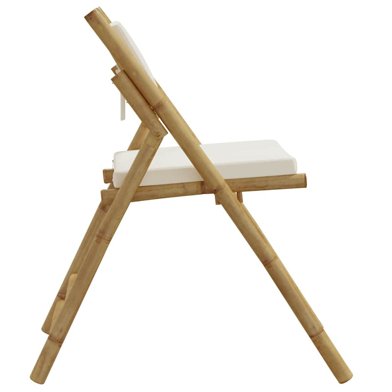 2 Piece Folding Bistro Chairs with Cream White Cushions Bamboo