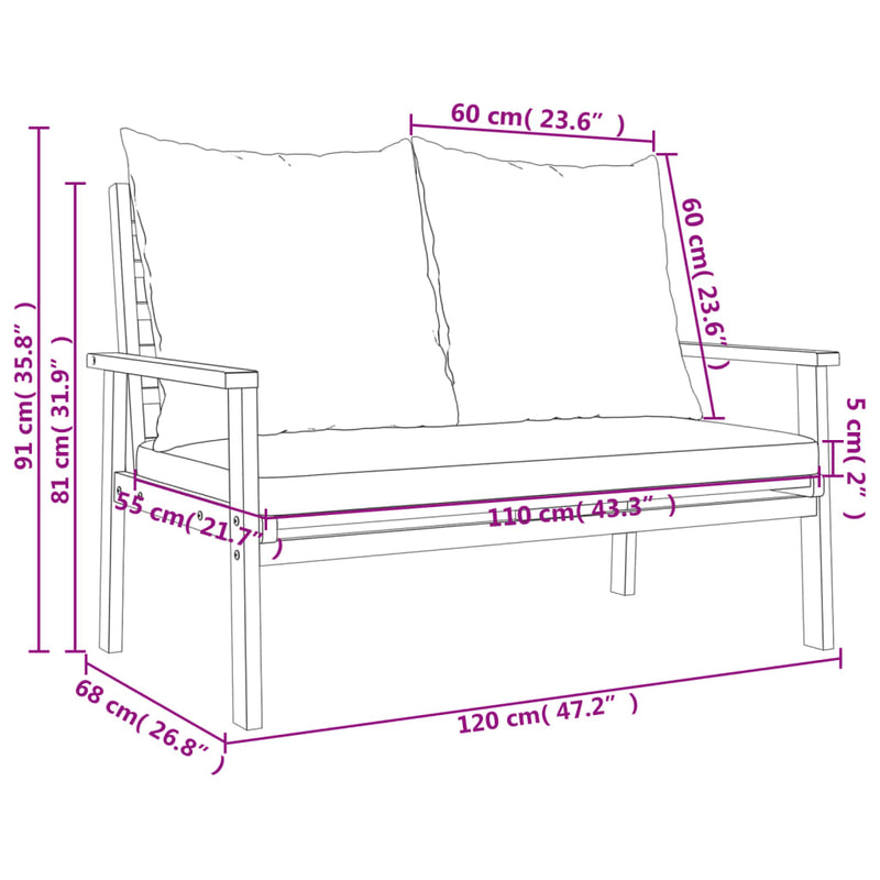 Garden Sofa Bench 120 cm with Cushion Solid Wood Acacia