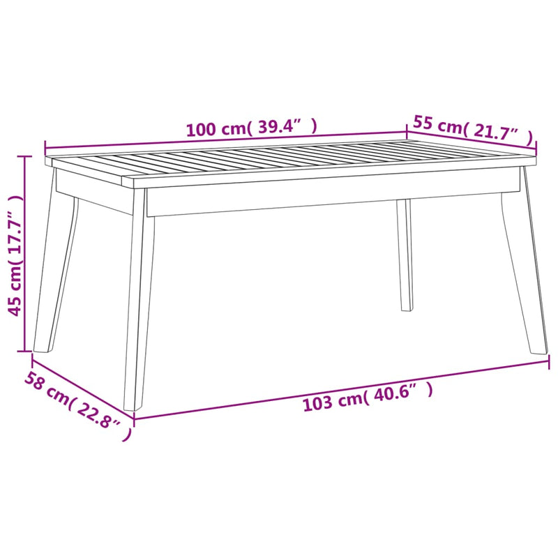 Garden Dining Table 100x55x45 cm Solid Wood Acacia