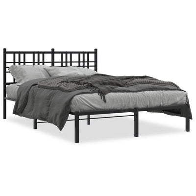 Metal Bed Frame without Mattress with Headboard Black 135x190 cm