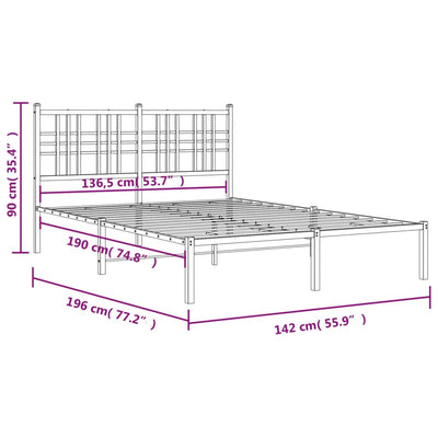 Metal Bed Frame without Mattress with Headboard Black 135x190 cm