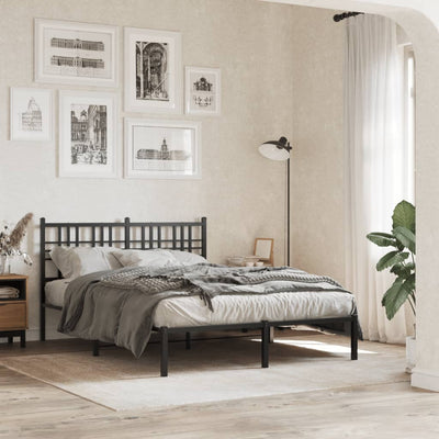 Metal Bed Frame without Mattress with Headboard Black 135x190 cm