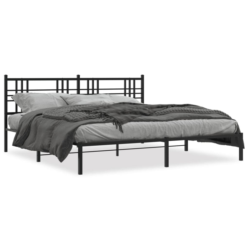 Metal Bed Frame without Mattress with Headboard Black 183x203 cm King