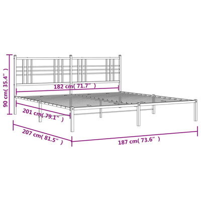 Metal Bed Frame without Mattress with Headboard Black 183x203 cm King