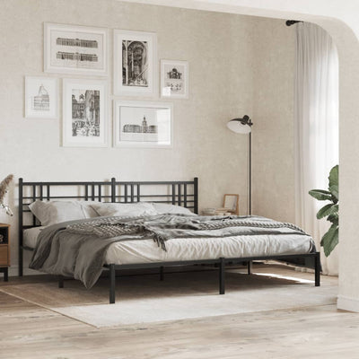 Metal Bed Frame without Mattress with Headboard Black 183x203 cm King