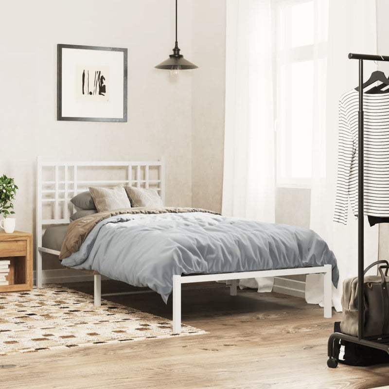 Metal Bed Frame without Mattress with Headboard White 90x190 cm