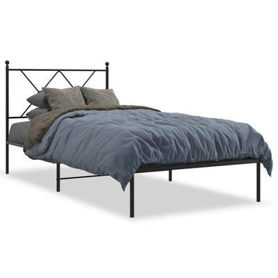 Metal Bed Frame without Mattress with Headboard Black 90x190 cm